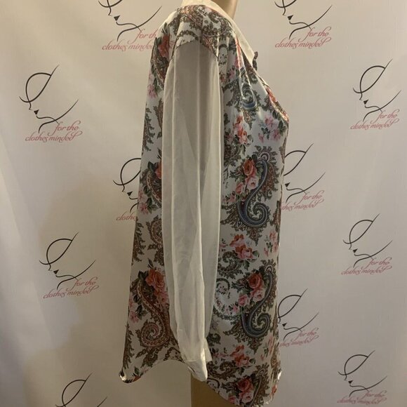 IMPRESSIONS. Size 1X. Long Chiffon Sleeves w Cuffs. Button Up Shirt. B79. - Picture 4 of 6